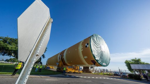 Core Stage for Artemis II Rocket Moved to Pegasus Barge for Departure to Kennedy Space Center