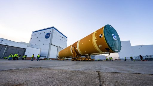 Core Stage for Artemis II Rocket Moved to Pegasus Barge for Departure to Kennedy Space Center