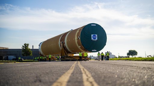 Core Stage for Artemis II Rocket Moved to Pegasus Barge for Departure to Kennedy Space Center