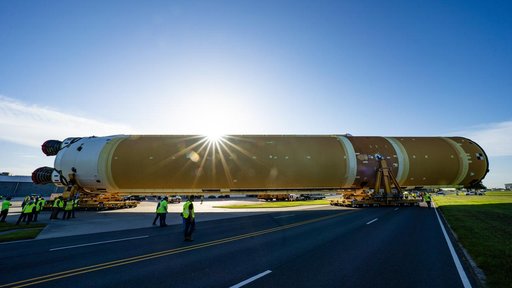 Core Stage for Artemis II Rocket Moved to Pegasus Barge for Departure to Kennedy Space Center