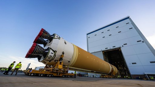 Core Stage for Artemis II Rocket Moved to Pegasus Barge for Departure to Kennedy Space Center
