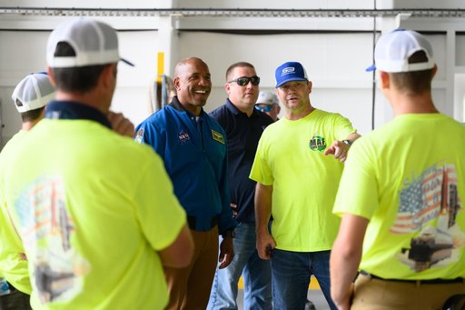 NASA Astronaut Victor Glover Views Artemis II Rocket Stage at NASA Michoud