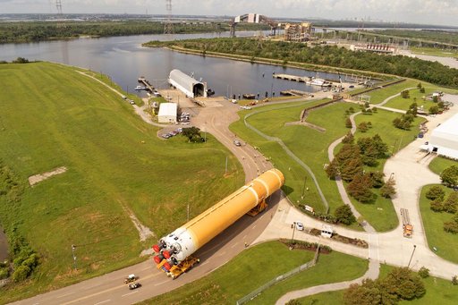 Core Stage for Artemis II Rocket Moved to Pegasus Barge for Departure to Kennedy Space Center