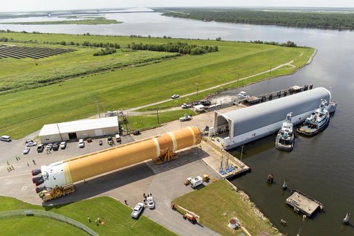 Core Stage for Artemis II Rocket Moved to Pegasus Barge for Departure to Kennedy Space Center