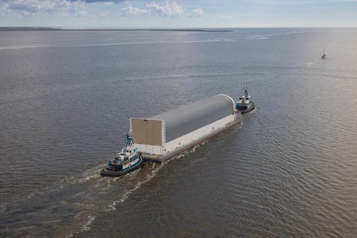NASA Photographers Capture Aerial Views of Pegasus Barge with Artemis II Rocket Stage