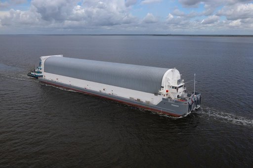 NASA Photographers Capture Aerial Views of Pegasus Barge with Artemis II Rocket Stage