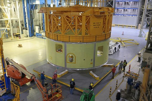 Structurally Complete Forward Skirt Lifts Out of Vertical Assembly Center