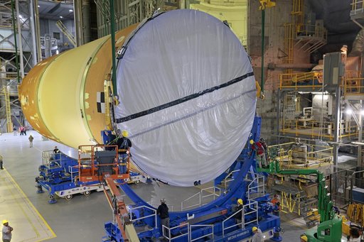Artemis III Core Stage Forward Join Lifts from Stacking Cell