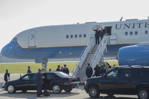 Vice President Mike Pence and Congressman Robert Aderholt arrive at Redstone Airfield