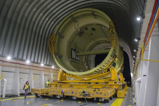 The SLS Stages Intertank Structural Test Assembly (STA) arrives at MSFC