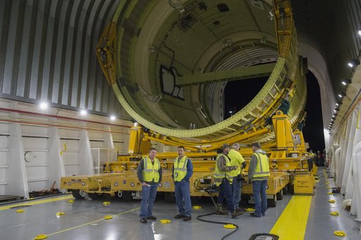 The SLS Stages Intertank Structural Test Assembly (STA) arrives at MSFC