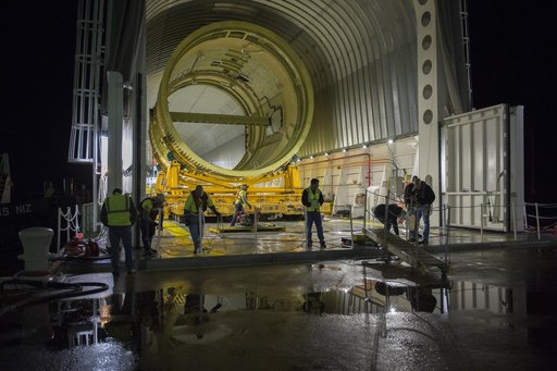 The SLS Stages Intertank Structural Test Assembly (STA) arrives at MSFC