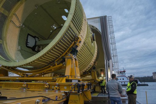 The SLS Stages Intertank Structural Test Assembly (STA) arrives at MSFC