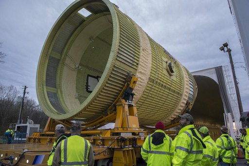 The SLS Stages Intertank Structural Test Assembly (STA) arrives at MSFC