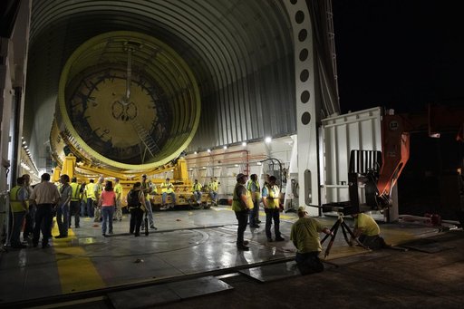 LOX Tank Move From Barge Dock to Test Stand
