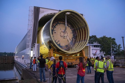 LOX Tank Move From Barge Dock to Test Stand