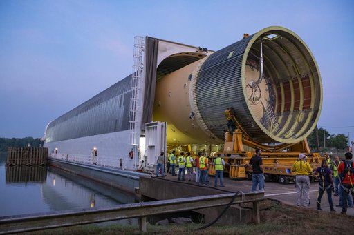 LOX Tank Move From Barge Dock to Test Stand