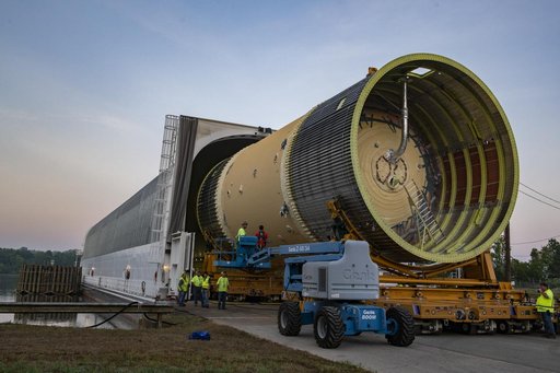 LOX Tank Move From Barge Dock to Test Stand