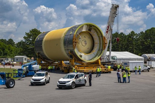 LOX Tank Move From Barge Dock to Test Stand