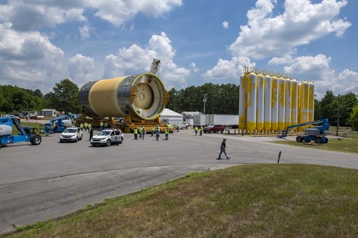 LOX Tank Move From Barge Dock to Test Stand