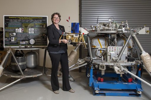 MSFC Chief Scientist Renee Weber with Lunar Lander Models