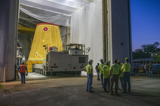 The Launch Vehicle Stage Adapter (LVSA) is Moved to and Loaded Onto the NASA Barge Pegasus for Transport