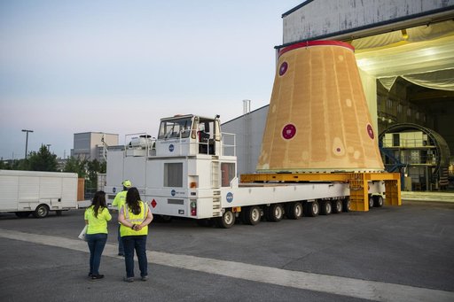The Launch Vehicle Stage Adapter (LVSA) is Moved to and Loaded Onto the NASA Barge Pegasus for Transport