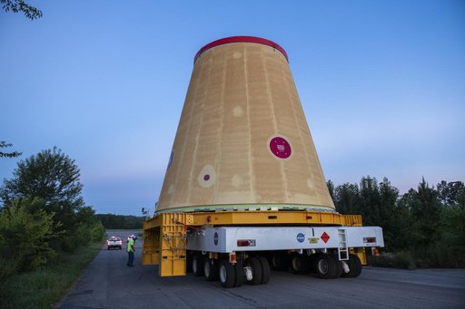 The Launch Vehicle Stage Adapter (LVSA) is Moved to and Loaded Onto the NASA Barge Pegasus for Transport