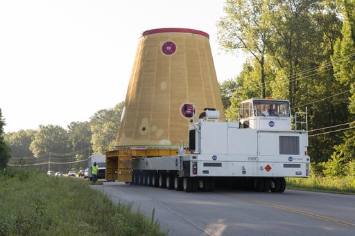 The Launch Vehicle Stage Adapter (LVSA) is Moved to and Loaded Onto the NASA Barge Pegasus for Transport
