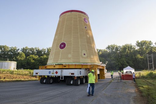 The Launch Vehicle Stage Adapter (LVSA) is Moved to and Loaded Onto the NASA Barge Pegasus for Transport