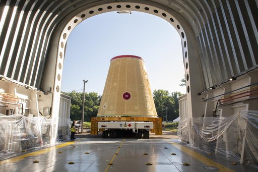 The Launch Vehicle Stage Adapter (LVSA) is Moved to and Loaded Onto the NASA Barge Pegasus for Transport