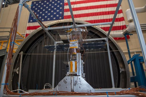 NEA Scout spacecraft after de-integration from hot box