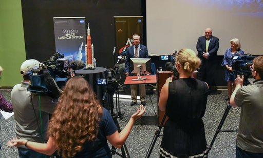 Media reporter asks question during Q&A session at Chamber Media Briefing at USSRC, 4 of 4
