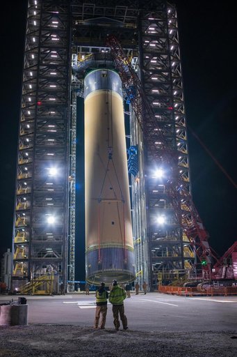 Space Launch System Liquid Hydrogen Tank Test Article Positioned in Test Stand at NASA’s Marshall Space Flight Center