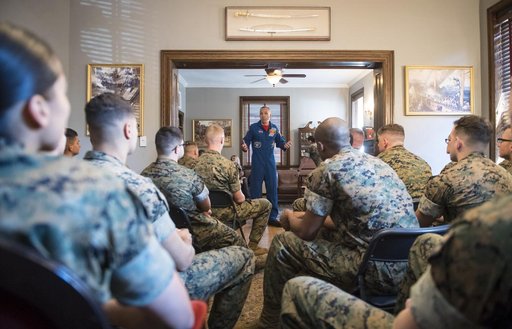 Astronauts Randy Bresnik and Paolo Nespoli Visit Marine Corps Ba