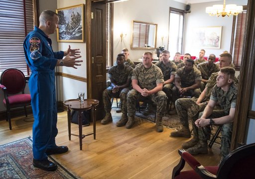 Astronauts Randy Bresnik and Paolo Nespoli Visit Marine Corps Ba