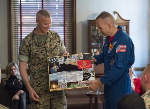 Astronauts Randy Bresnik and Paolo Nespoli Visit Marine Corps Ba