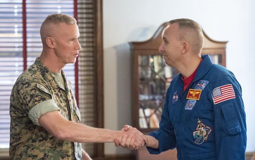 Astronauts Randy Bresnik and Paolo Nespoli Visit Marine Corps Ba