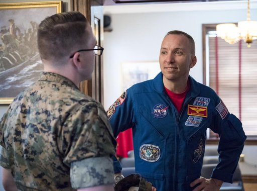 Astronauts Randy Bresnik and Paolo Nespoli Visit Marine Corps Ba
