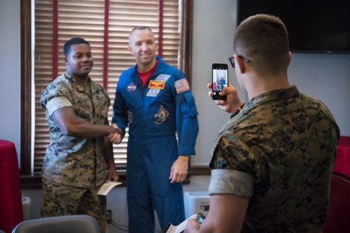 Astronauts Randy Bresnik and Paolo Nespoli Visit Marine Corps Ba