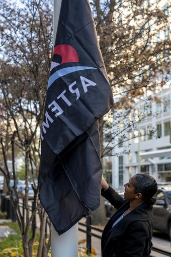Artemis flag raising at NASA Headquarters