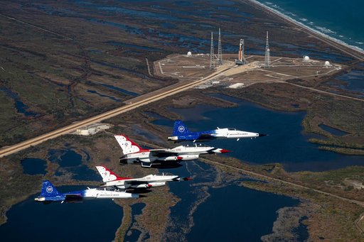 Administrator Isaacman F-5s and USAF Thunderbirds F-16s Flight