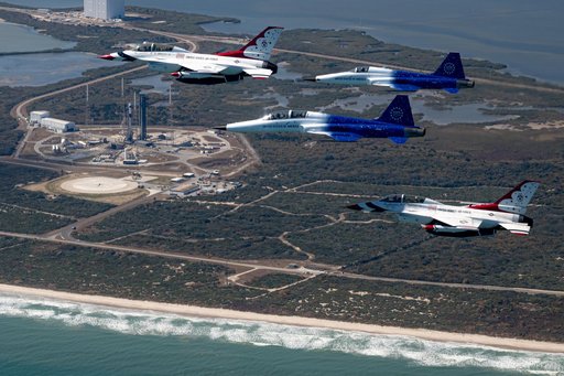 Administrator Isaacman F-5s and USAF Thunderbirds F-16s Flight