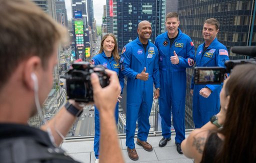 NASA Artemis II Crew Visits Times Square Skywalk