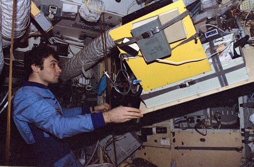 Dezhurov performs in-flight maintenance in Mir Core module