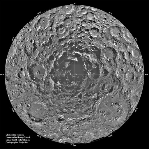 South Pole Region of the Moon as Seen by Clementine
