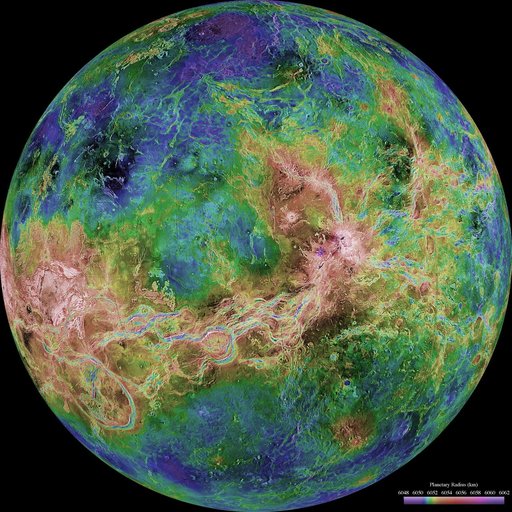 Hemispheric View of Venus Centered at 180° East Longitude