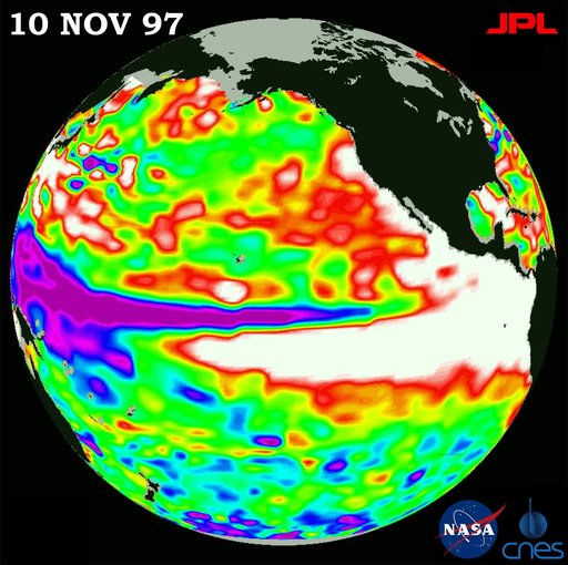 TOPEX/El Niño Watch - Warm Water Pool is Increasing, Nov. 10, 1997