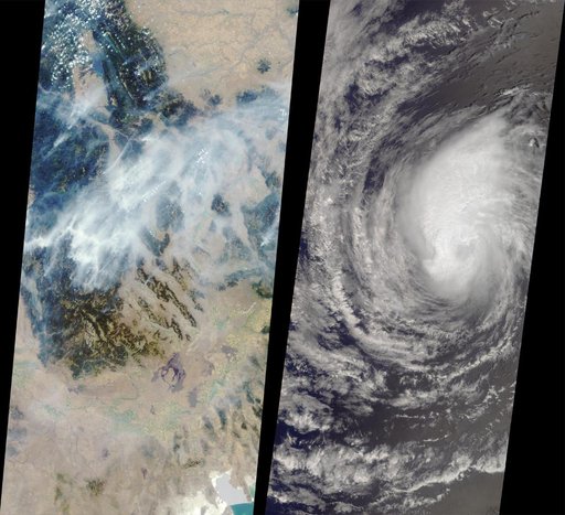 MISR Images Forest Fires and Hurricane