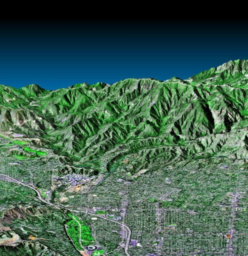 Pasadena, California Perspective View with Aerial Photo and Landsat Overlay